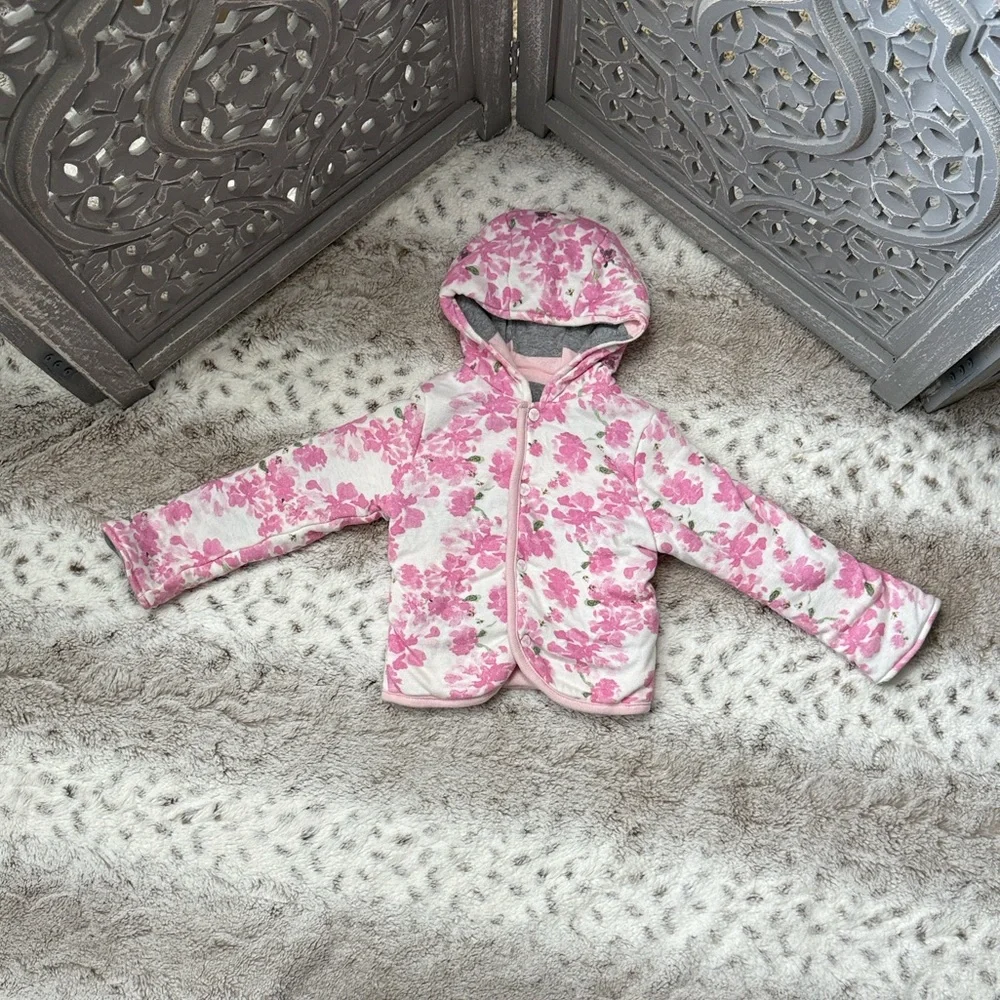 Burt’s Bees Baby reversible jacket girls 12-18 months floral stripes spring